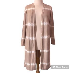 J. Jill V-neck beige and white long sleeve cardigan/duster XL NWOT